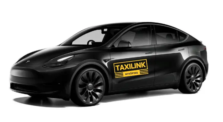 Svart Tesla Model Y elbil taxi i Nyköping – Taxilink Nyköping AB